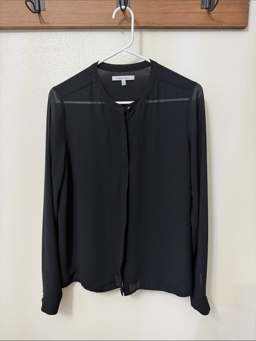 Naked Zebra Boutique Black Sheer-Panel Button Front Blouse